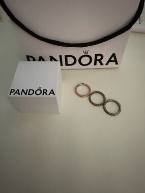 Pandora Tri-Color Textured Stacking Rings - Gold, Rose Gold, Silver